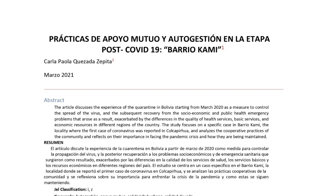 PRÁCTICAS DE APOYO MUTUO Y AUTOGESTIÓN EN LA ETAPAPOST- COVID 19: “BARRIO KAMI”